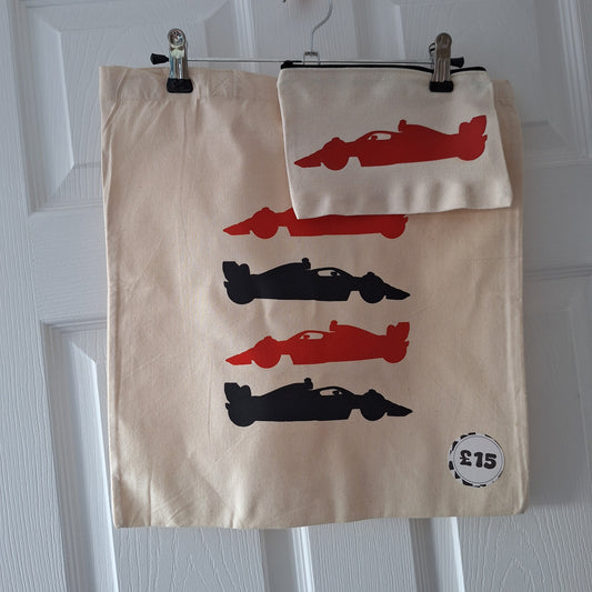 Racing Car Canvas Tote Bag With Pencil Case