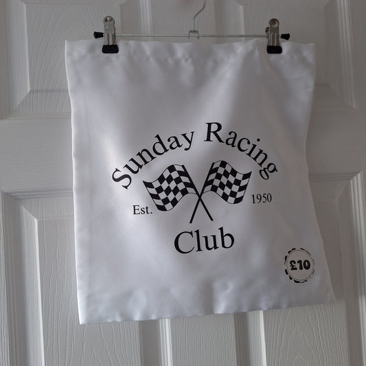 Sunday Racing Club Satin White Tote Bag